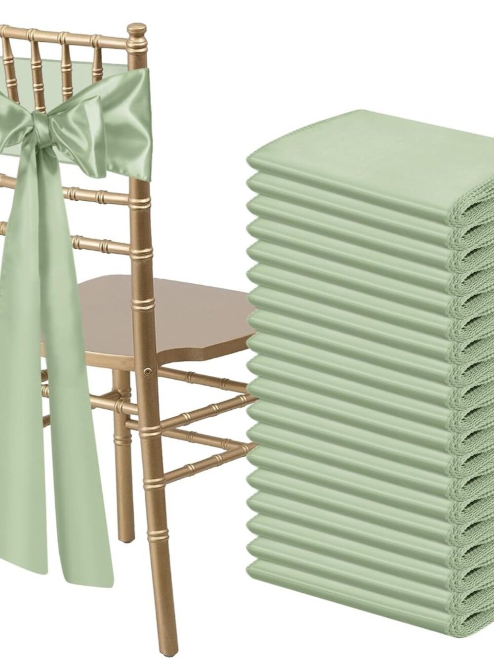 50 PCS Sage Green Satin Chair Sashes Bows Universal Chair Ribbon Ties Back Sash
